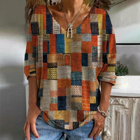 Vintage T-shirt casual à carreaux