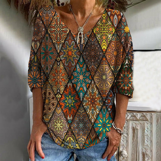 T-Shirt ethnique à imprimé géométrique